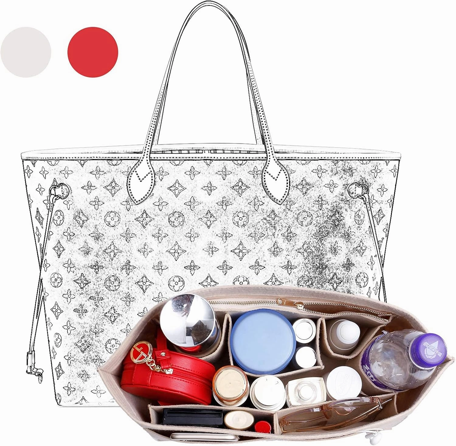Doxo Purse Organizer Insert Handbag&Tote Felt Bag Fits for City 33 Speedy 35 and Neverfull MM(Beige-L)