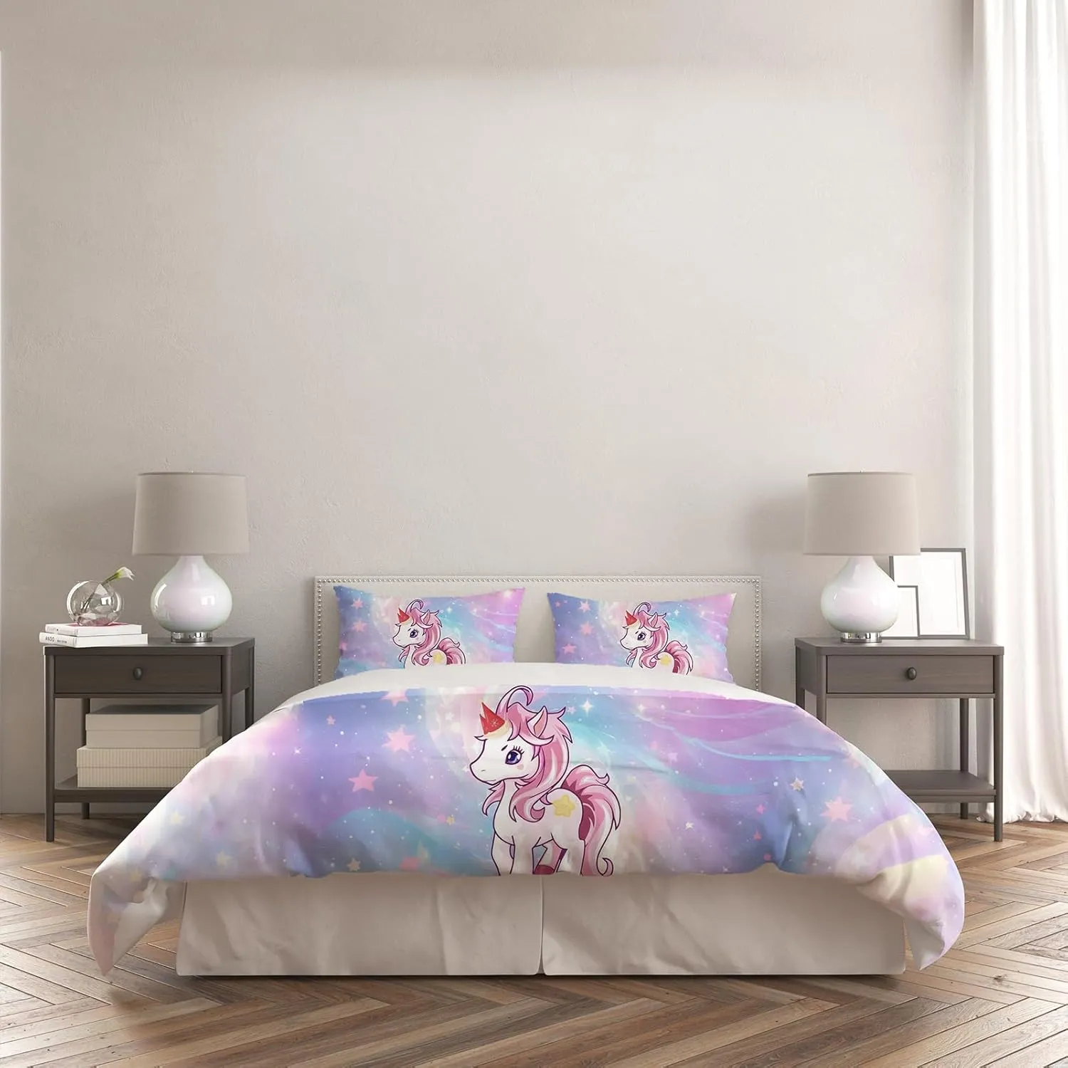 Duvet Cover Twin Size, Unicorn Duvet Cover Set for Girls Kids Teens, 3 Piece Rainbow Comforter Cover, Soft Microfiber Star Bedding Set with 2 Pillowcases (B, Twin)
