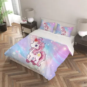 Duvet Cover Twin Size, Unicorn Duvet Cover Set for Girls Kids Teens, 3 Piece Rainbow Comforter Cover, Soft Microfiber Star Bedding Set with 2 Pillowcases (B, Twin)