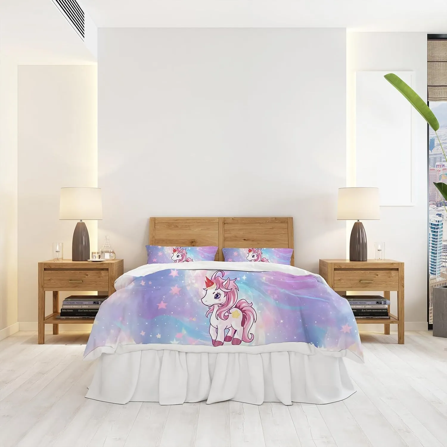 Duvet Cover Twin Size, Unicorn Duvet Cover Set for Girls Kids Teens, 3 Piece Rainbow Comforter Cover, Soft Microfiber Star Bedding Set with 2 Pillowcases (B, Twin)