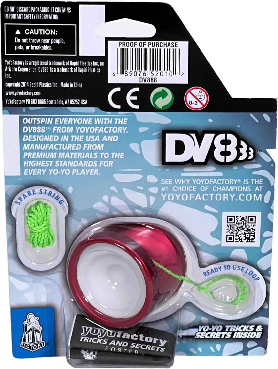 DV888 YoYo with White Caps - Ball Bearing Metal Yoyo (Red with White Caps)