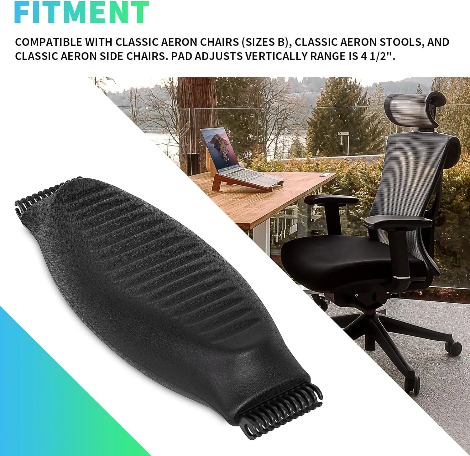 ECOTRIC Lumbar Support Pad Compatible with Herman Miller Classic Aeron Chair Size B, Home Office Seating Support Pad - Graphite/Black