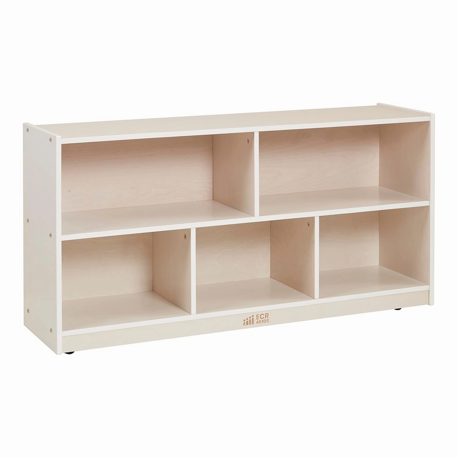 ECR4Kids 5-Compartment Mobile Storage Cabinet, 24in, Classroom Furniture, White Wash