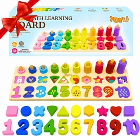 Educational Math Learning Board and Puzzle Wooden 4 in 1, Wooden Stacking Toy