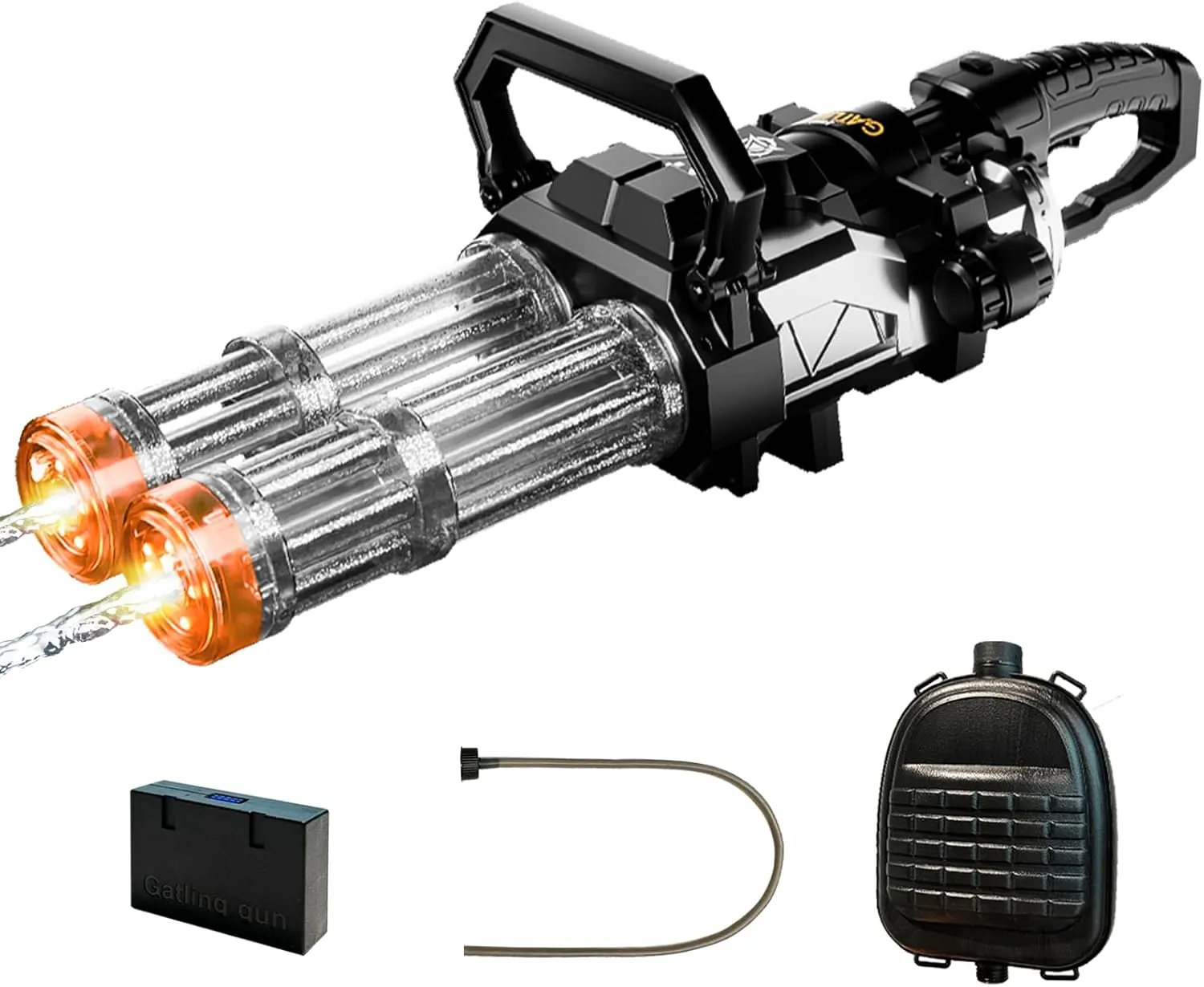 Electric Gatling Water Gun for Adults, Long Range Water Gun with LED Lights, Outdoor Squirt Gun with Backpack Water Tank, Shooting Range 32 FT  Strongerst Water Blaster for Kids & Adults Gray