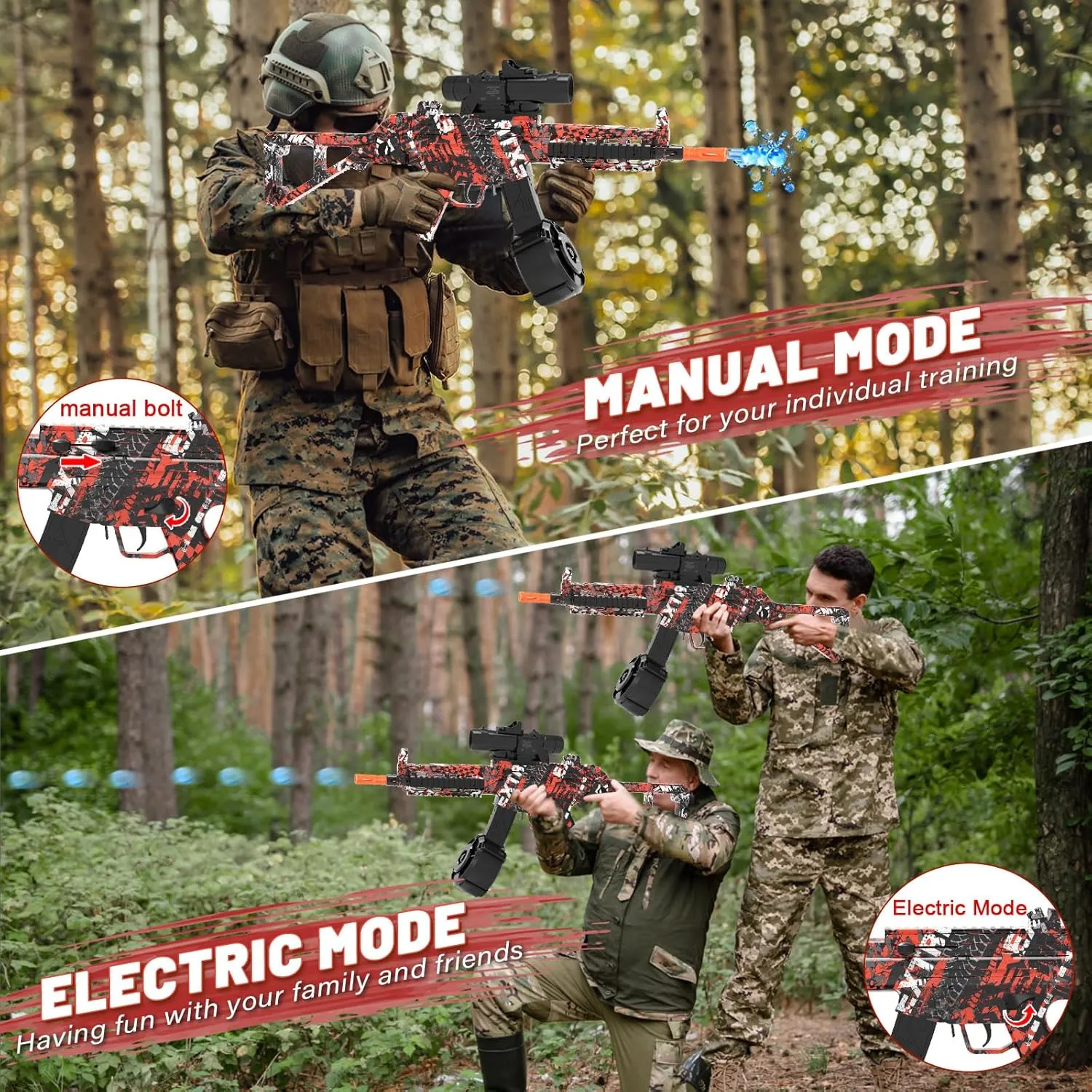 Electric Gel Ball Blaster, Automatic Blaster Splatter Toy Dual Mode, Rechargeable Splatter Ball Toys for Outdoor Team Shooting Game Party Favors Ages 14  Years Old, Red