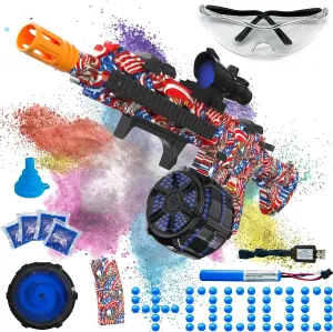 Electric Gel Ball Blaster, High Speed Automatic Splatter Ball Blaster with 40000  and Goggles, Rechargeable Splatter Ball Toys for Outdoor Activities Shooting Game Party Favor-Flag