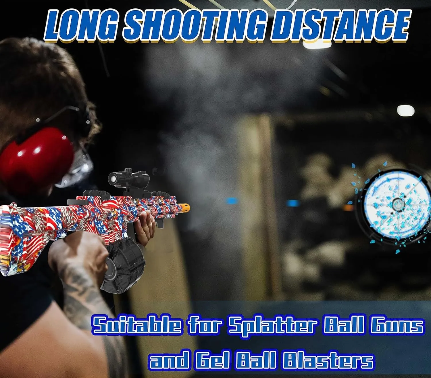 Electric Gel Ball Blaster, High Speed Automatic Splatter Ball Blaster with 40000  and Goggles, Rechargeable Splatter Ball Toys for Outdoor Activities Shooting Game Party Favor-Flag