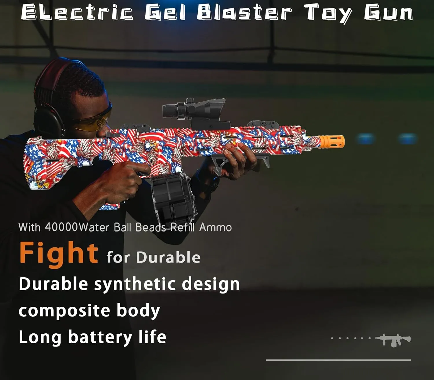 Electric Gel Ball Blaster, High Speed Automatic Splatter Ball Blaster with 40000  and Goggles, Rechargeable Splatter Ball Toys for Outdoor Activities Shooting Game Party Favor-Flag