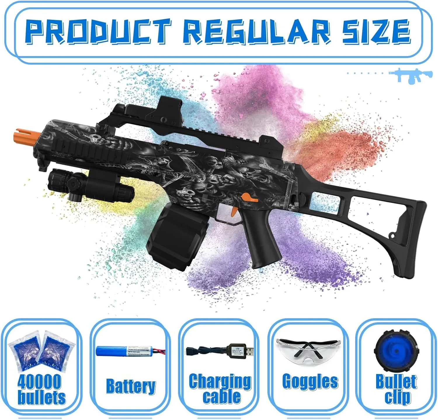 Electric Gel Ball Blaster, High Speed Automatic Splatter Ball Blaster with 45000  and Goggles, JIFTOK Rechargeable Splatter Ball Toys for Outdoor Activities Shooting Game Party Favors -Black