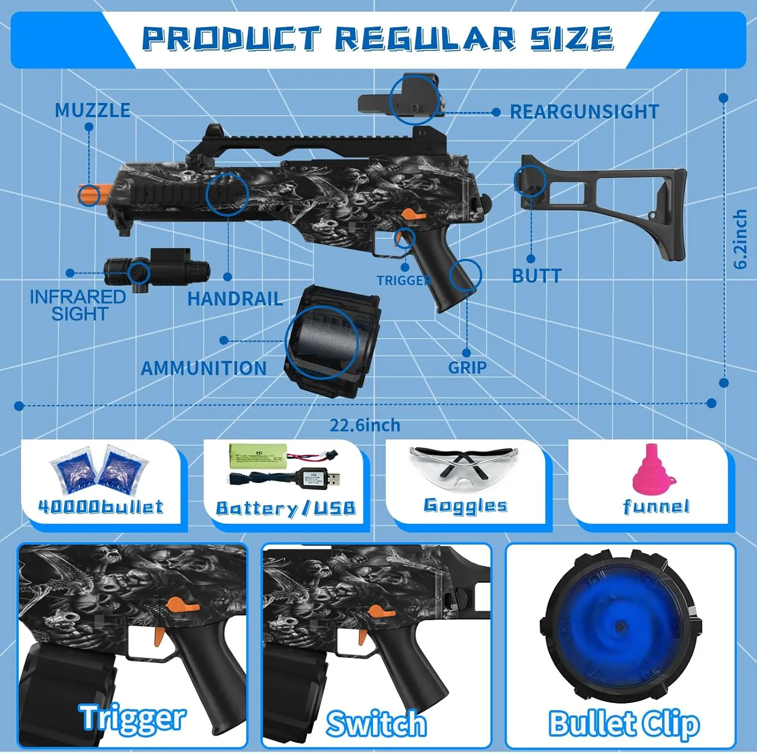 Electric Gel Ball Blaster, High Speed Automatic Splatter Ball Blaster with 45000  and Goggles, JIFTOK Rechargeable Splatter Ball Toys for Outdoor Activities Shooting Game Party Favors -Black