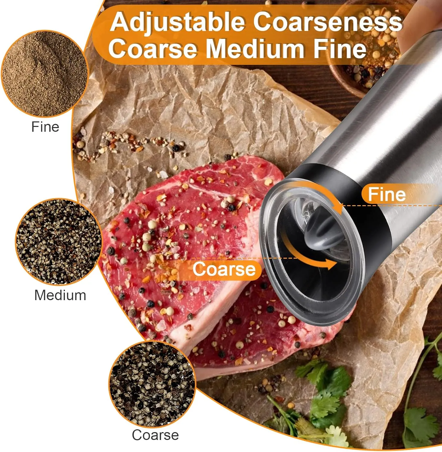 Electric Salt and Pepper Grinder Set: - for Gravity Automatic Sea Salt Grinder Set Spice Pepper Shakers with Adjustable Coarseness USB Rechargeable Battery Power Peppercorn Mill
