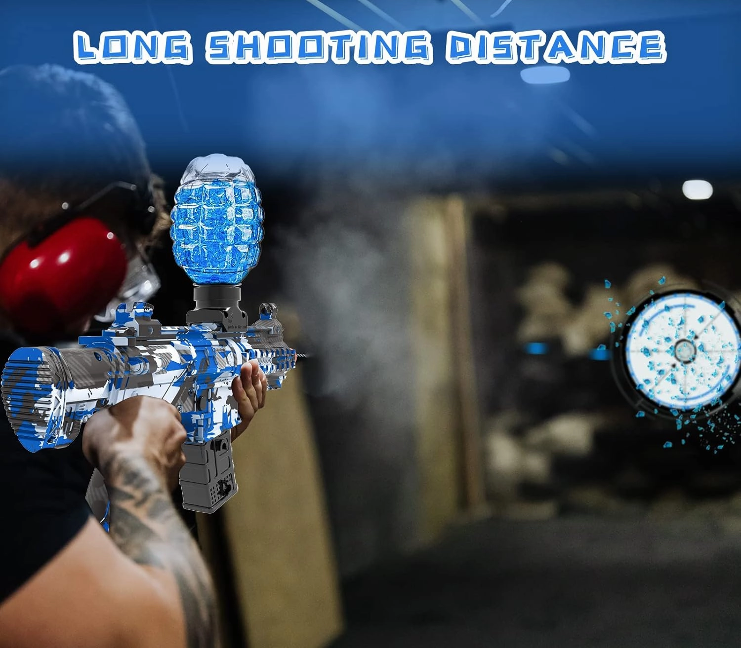 Electric Gel Ball Blaster, High Speed Automatic Splatter Ball Blaster with 40000  and Goggles, JIFTOK Rechargeable Splatter Ball Toys for Outdoor Activities Shooting Game Party Favors-Blue