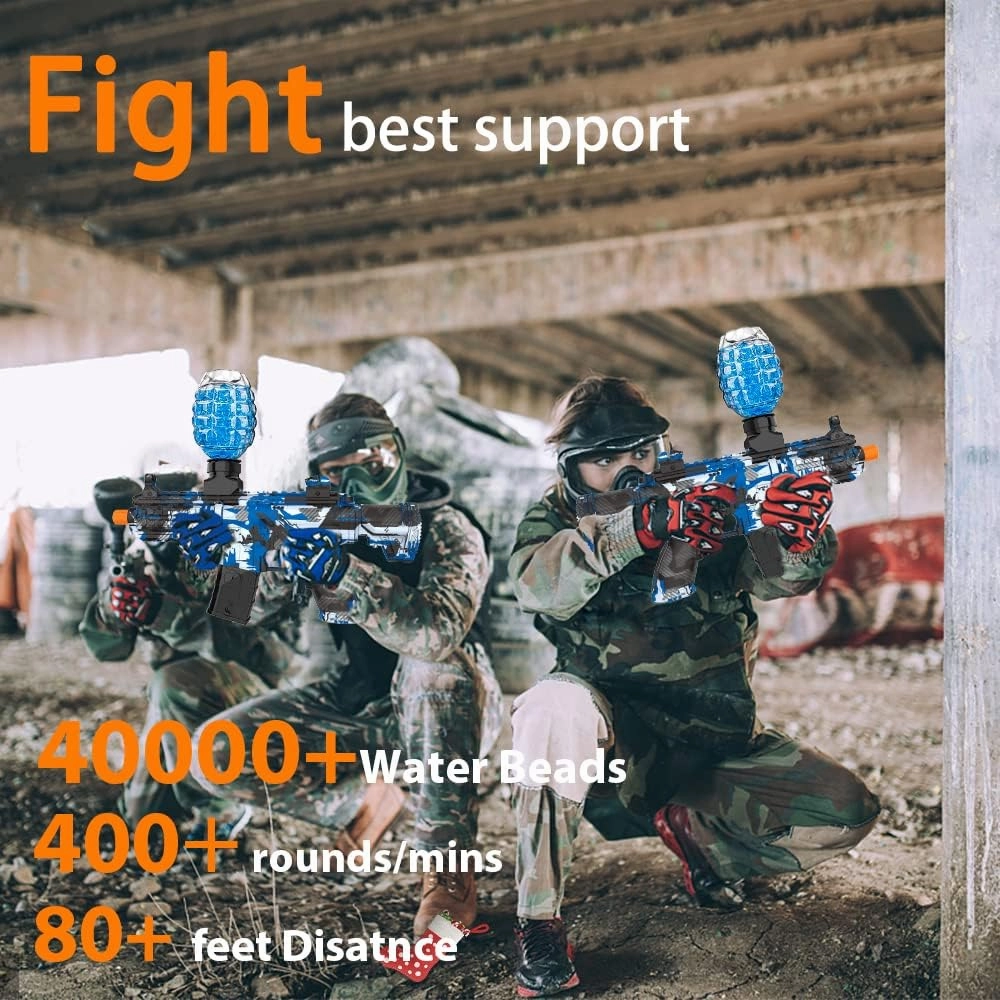 Electric Gel Ball Blaster, High Speed Automatic Splatter Ball Blaster with 40000  and Goggles, JIFTOK Rechargeable Splatter Ball Toys for Outdoor Activities Shooting Game Party Favors-Blue