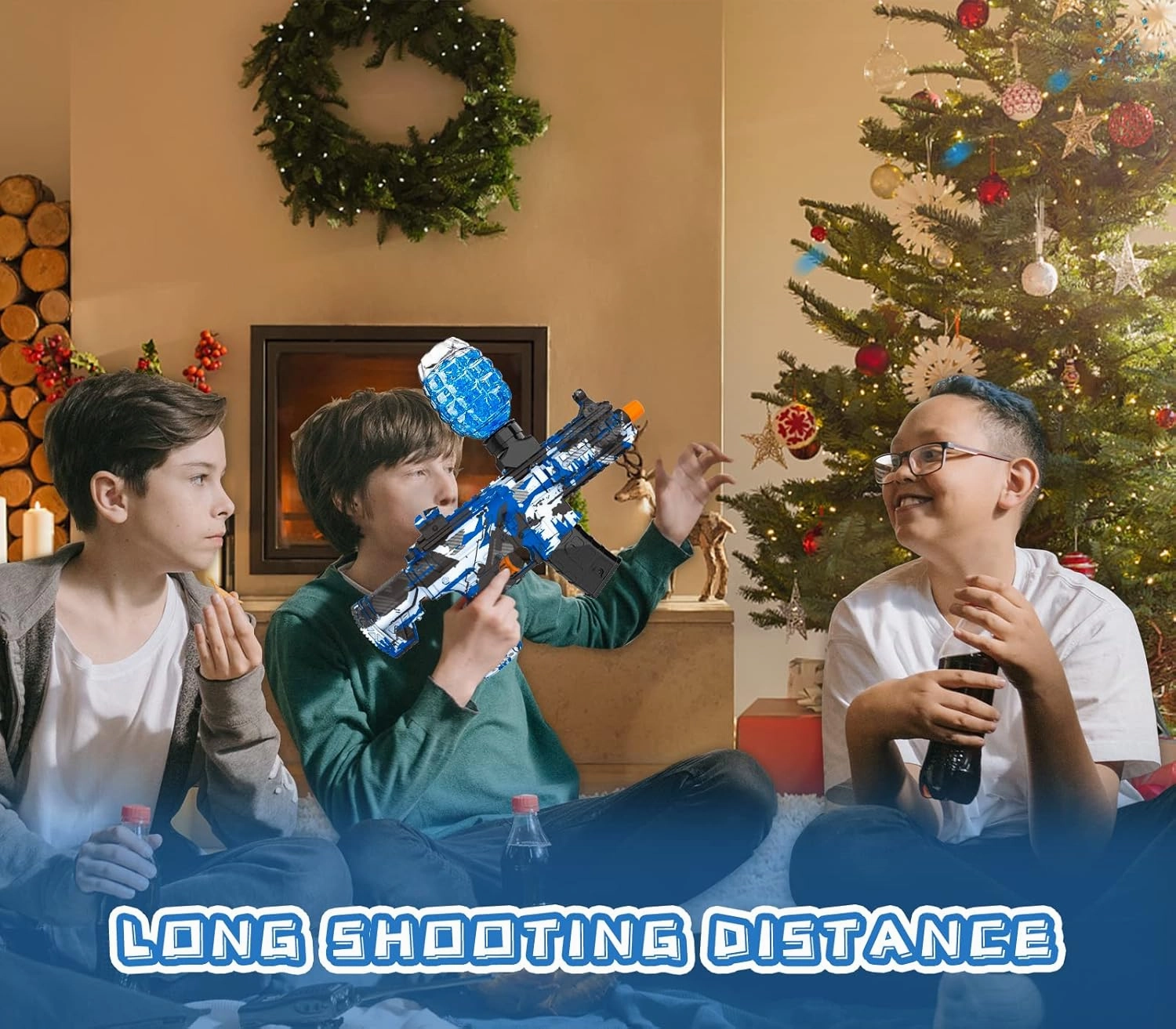 Electric Gel Ball Blaster, High Speed Automatic Splatter Ball Blaster with 40000  and Goggles, JIFTOK Rechargeable Splatter Ball Toys for Outdoor Activities Shooting Game Party Favors-Blue
