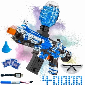 Electric Gel Ball Blaster, High Speed Automatic Splatter Ball Blaster with 40000  and Goggles, JIFTOK Rechargeable Splatter Ball Toys for Outdoor Activities Shooting Game Party Favors-Blue