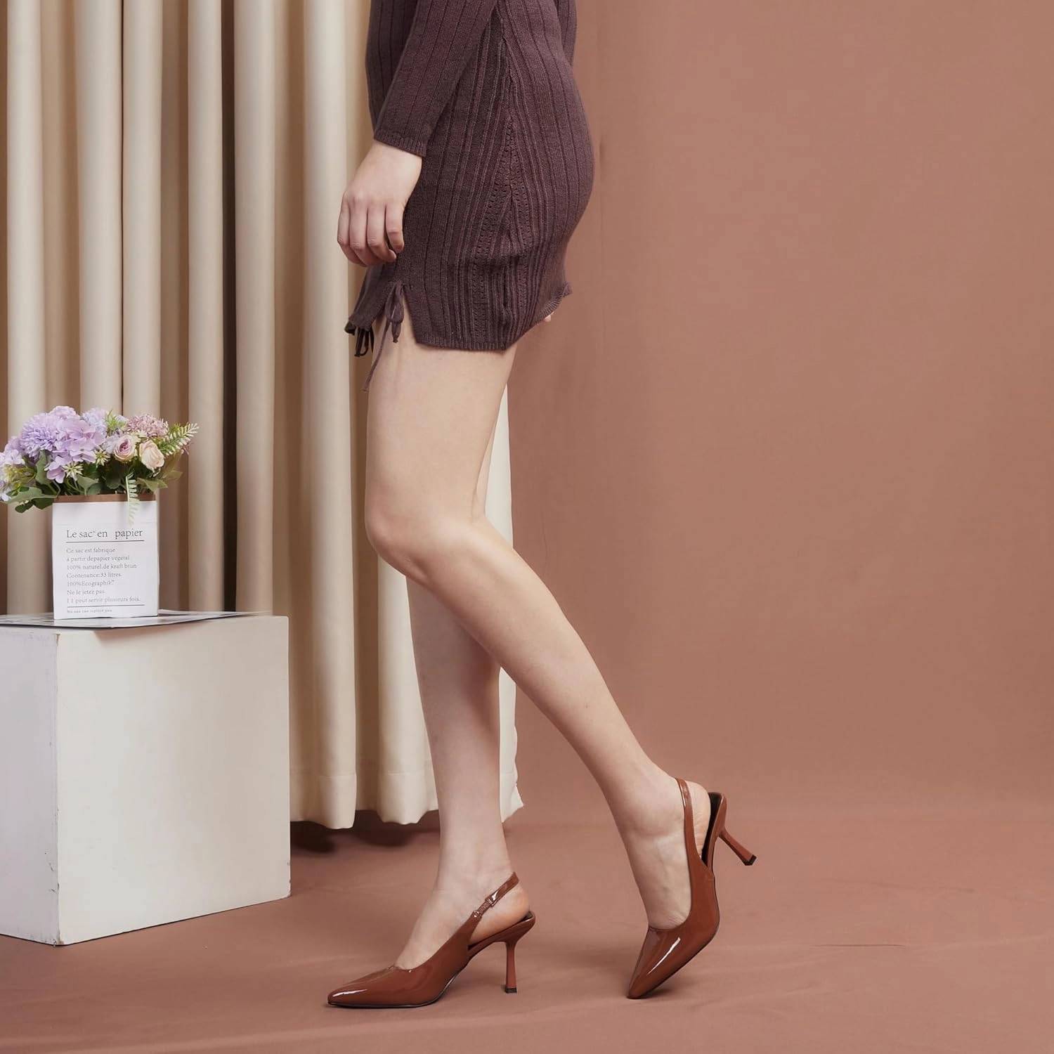 Elisabet Tang 3.14 in Trendy Slingback Stiletto Pumps for Women - Sexy Slip on Pointed Closed Toe mid High Heels Daily Party Office