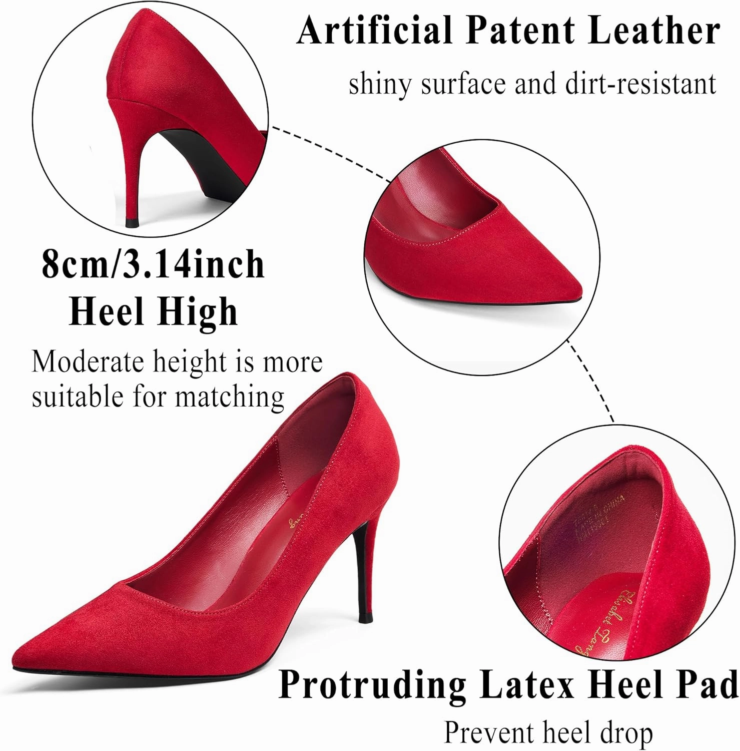 Elisabet Tang 3 in Classic Pointy Pull on Heeled Wedding Pumps - Comfortable Stiletto Closed Toe Dress Heels for Prom Work