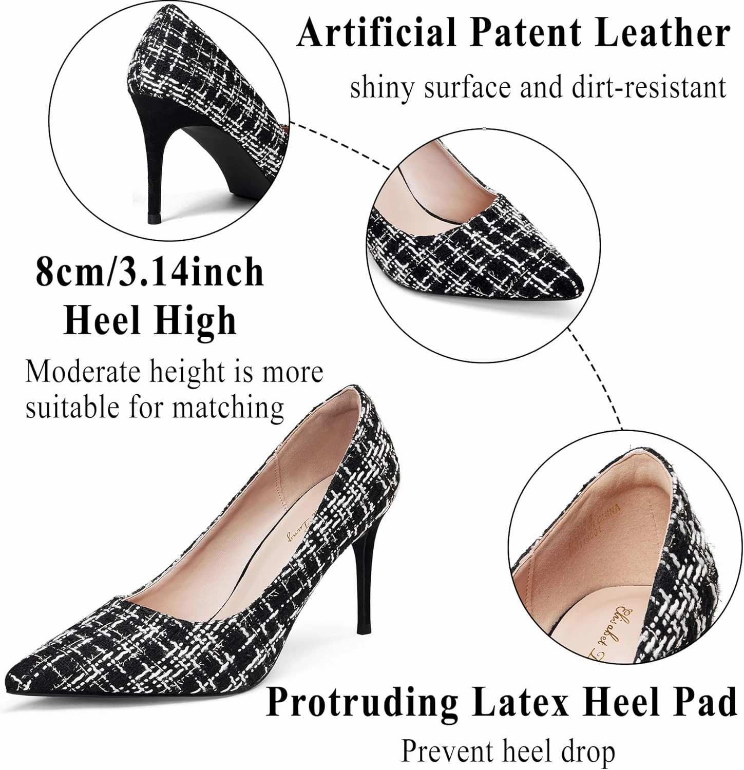 Elisabet Tang 3 in Classic Pointy Pull on Heeled Wedding Pumps - Comfortable Stiletto Closed Toe Dress Heels for Prom Work