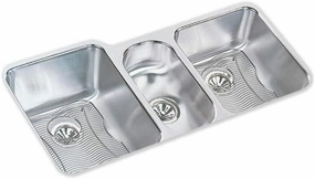 Elkay ELUH4020DBG Lustertone Classic Stainless Steel 40" x 20-1/2" x 9-7/8", Triple Bowl Undermount Sink Kit, Lustrous Satin
