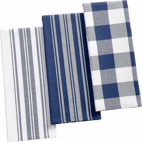 Elrene Home Fashions Farmhouse Living Stripe and Check Kitchen Towels, 17" x 28" (Set of 3), Blue/White 3