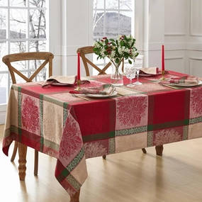 Elrene Home Fashions Prestige Poinsettia Jacquard Woven Cotton Christmas/Holiday Rectangle Tablecloth, 52"x70"
