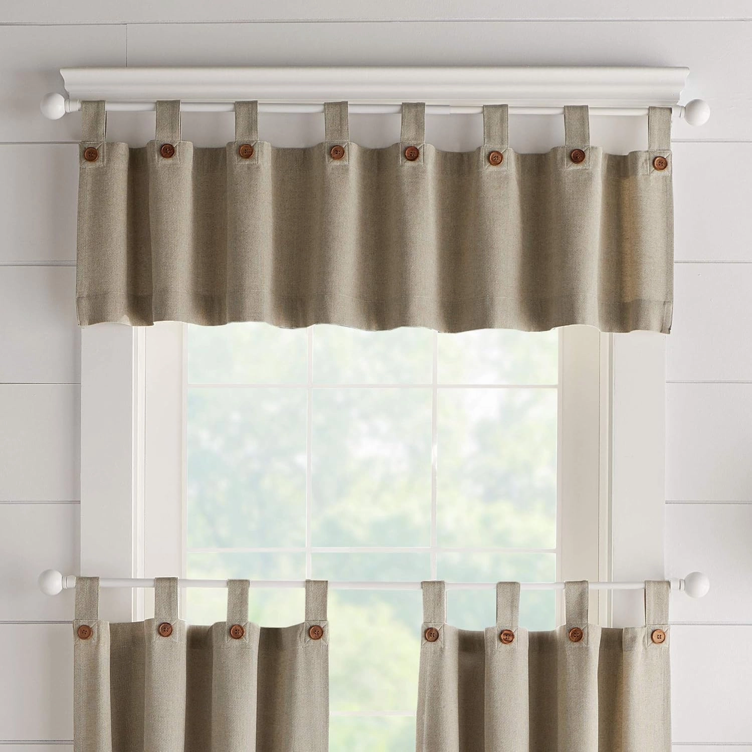 Elrene Home Fashions Tucker Button Solid Window Valance for Kitchen or Bathroom, 60 Inches by 15 Inches, Linen, 1 Valance