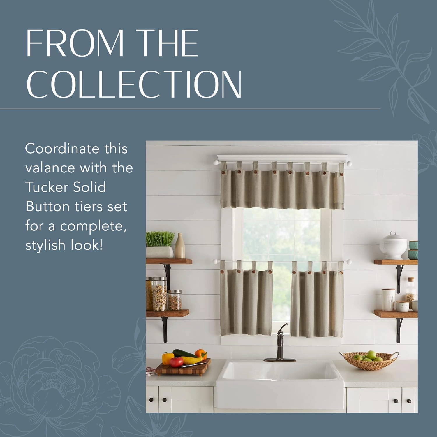 Elrene Home Fashions Tucker Button Solid Window Valance for Kitchen or Bathroom, 60 Inches by 15 Inches, Linen, 1 Valance