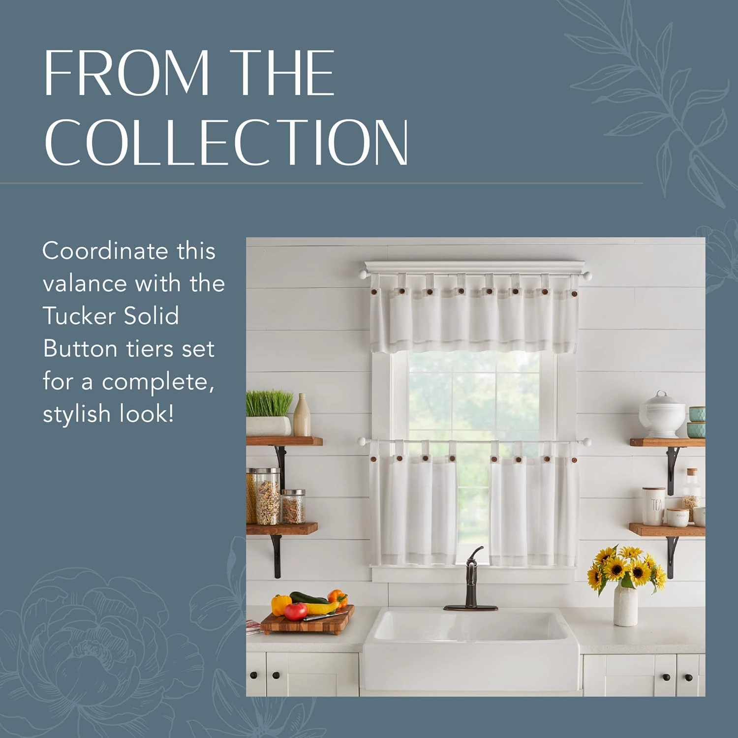 Elrene Home Fashions Tucker Button Solid Window Valance for Kitchen or Bathroom, 60 Inches by 15 Inches, White, 1 Valance