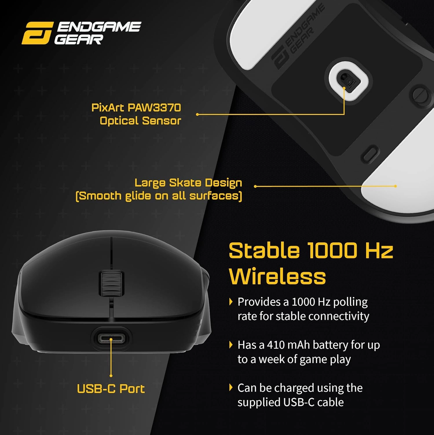 ENDGAME GEAR XM2we Wireless Gaming Mouse, Programmable Mouse with 5 Buttons and 19,000 DPI, Black