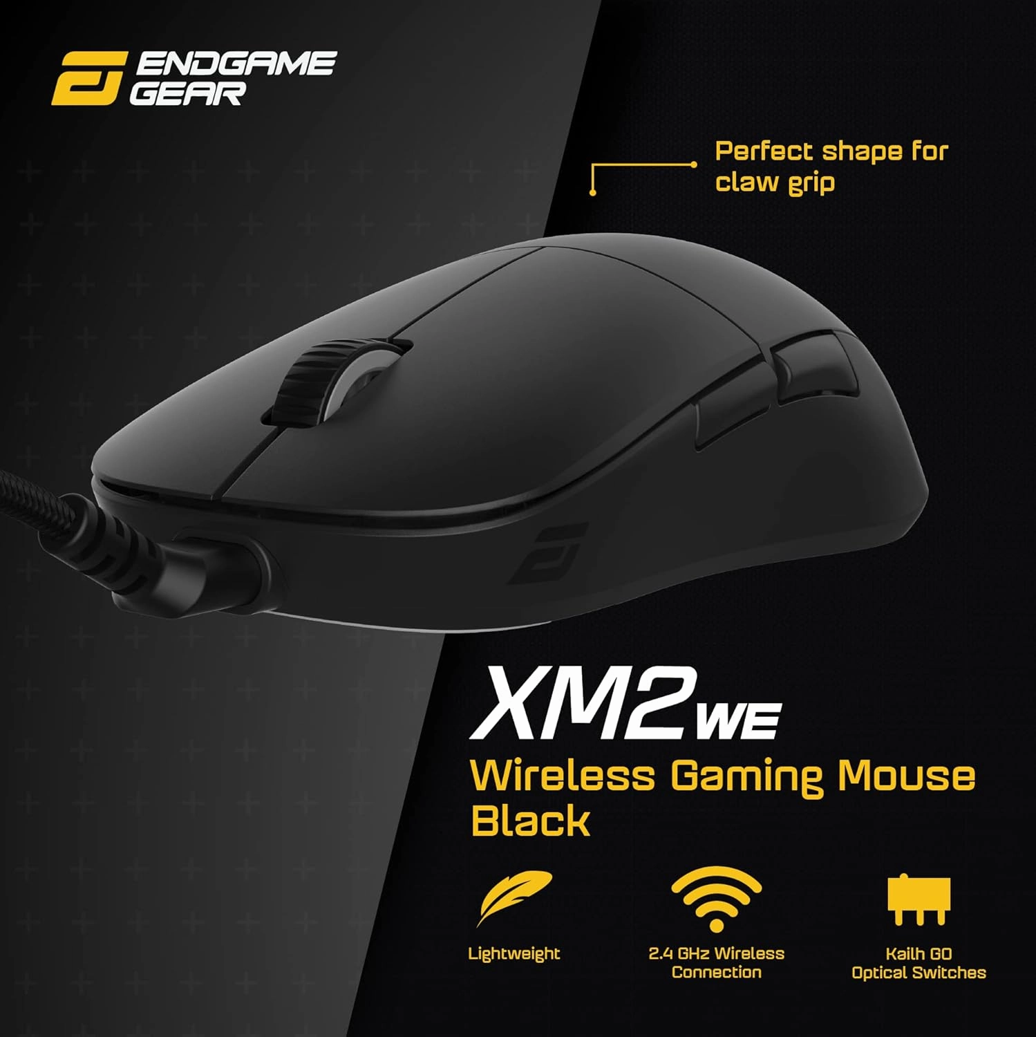ENDGAME GEAR XM2we Wireless Gaming Mouse, Programmable Mouse with 5 Buttons and 19,000 DPI, Black