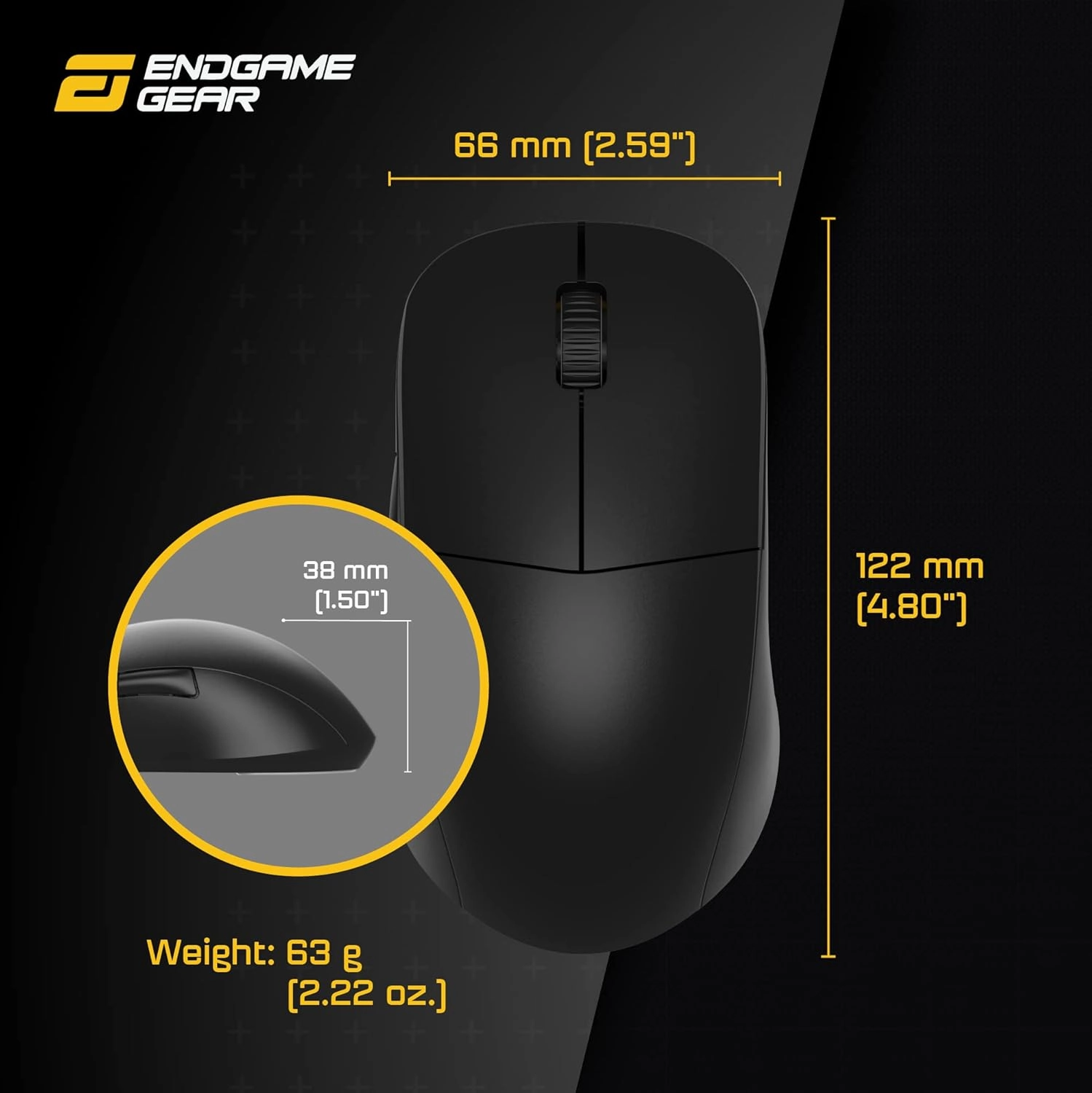ENDGAME GEAR XM2we Wireless Gaming Mouse, Programmable Mouse with 5 Buttons and 19,000 DPI, Black