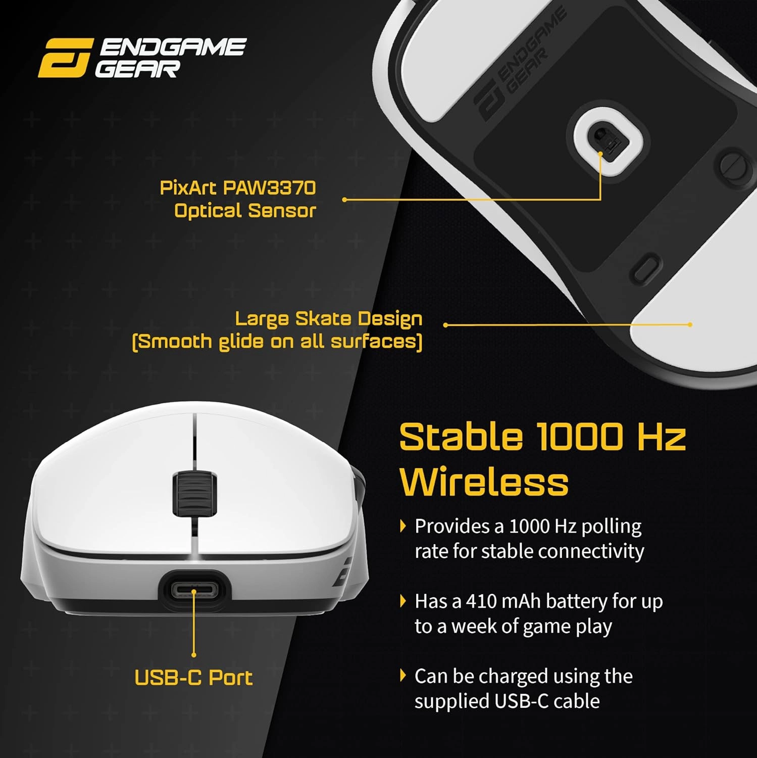 ENDGAME GEAR XM2we Wireless Gaming Mouse, Programmable Mouse with 5 Buttons and 19,000 DPI, White