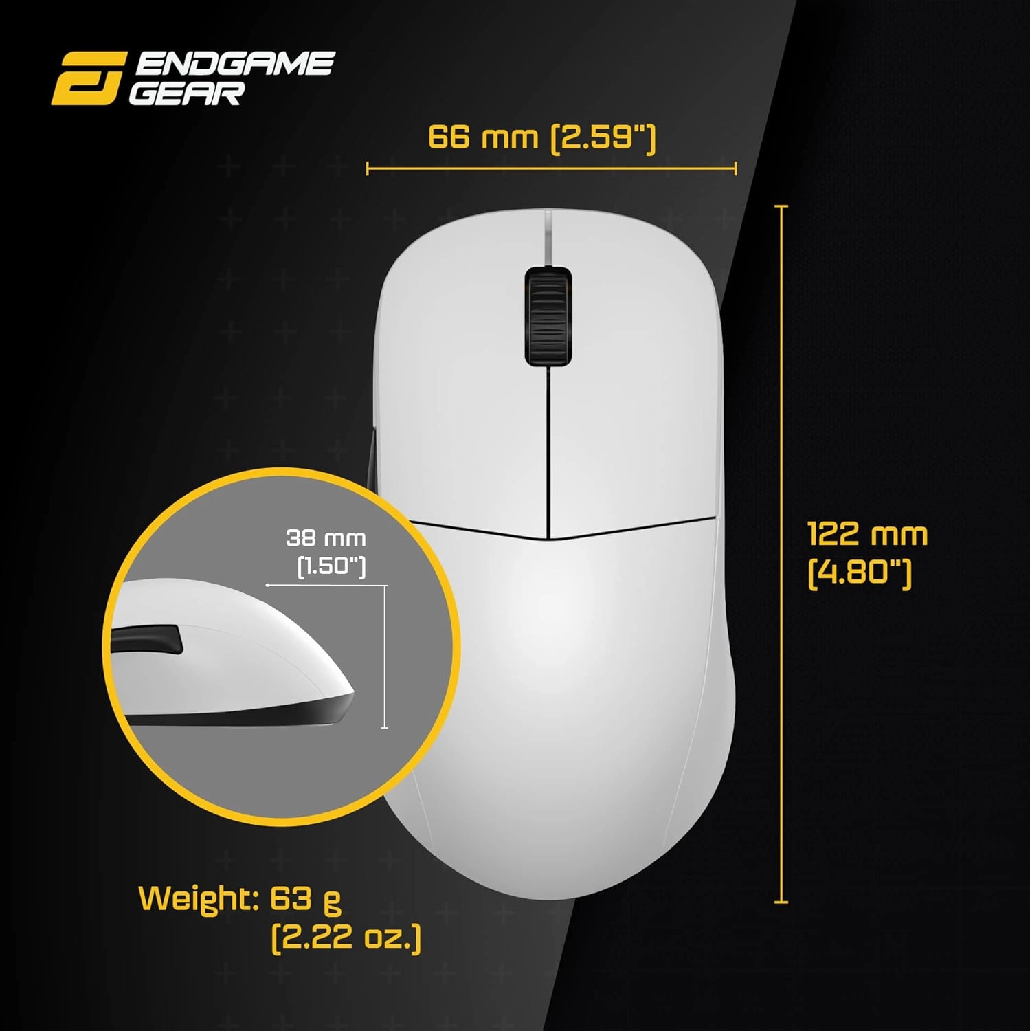 ENDGAME GEAR XM2we Wireless Gaming Mouse, Programmable Mouse with 5 Buttons and 19,000 DPI, White