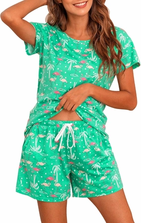 ENJOYNIGHT Womens Pajama Shorts Sets Cotton Pjs Summer Cute Sleepwear with Pockets