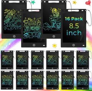 Epakh 16 Pieces LCD Writing Tablet Doodle Pad for Kids 8.5 Inch LCD Drawing Board Colorful Reusable Writing Tablet for Girl Boy Toddlers Educational (Black)