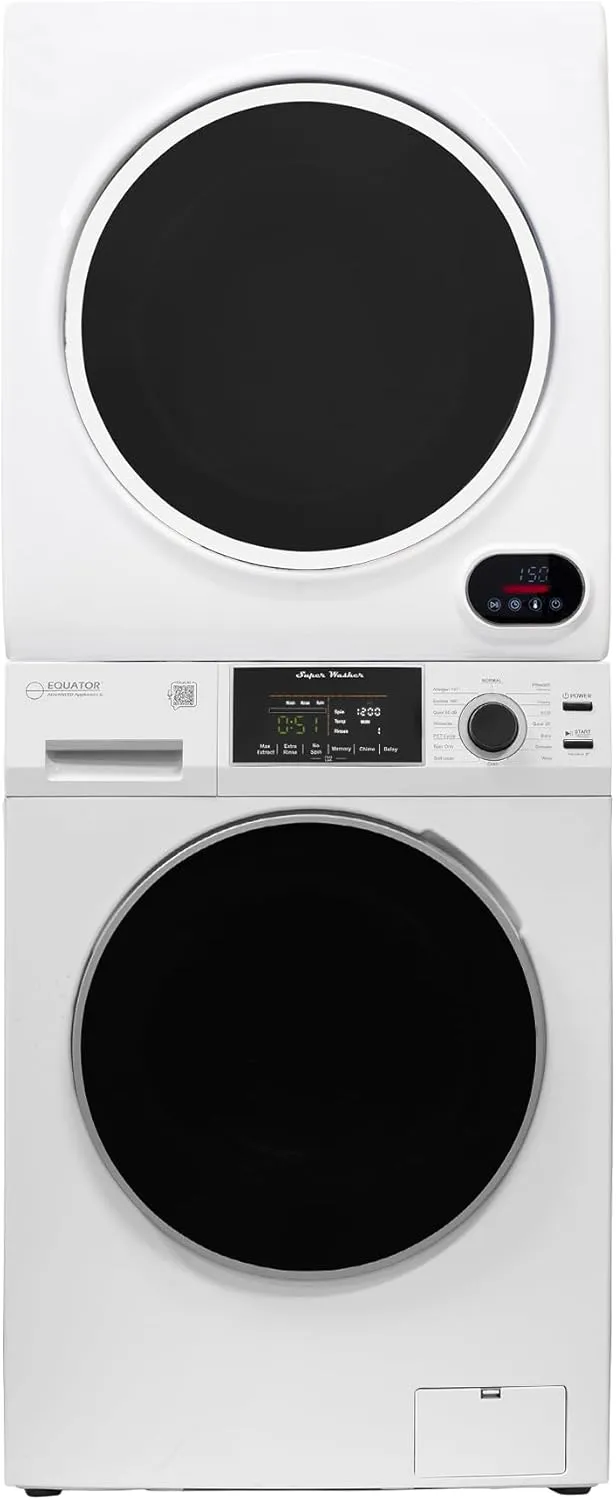 Equator Premium Stackable 15 Lbs Washer 1.62cf 110V Vented Digi Dryer 3.5cf 110V in White
