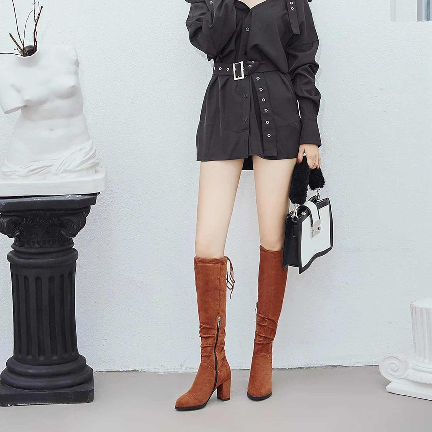 Erocalli Women's Fashion Knee High Boot Women Chunky Block High Heel Pull on Classic Chelsea Long Boots