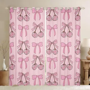 Erosebridal Cute Pink Bow Tie Curtains,Funky Groovy Disco Ball Kawaii Curtains for Kids Girls Living Room Decor,Bowtie Cherry Curtains Princess Girly Window Curtains 2 Panels 42" Wx90 L