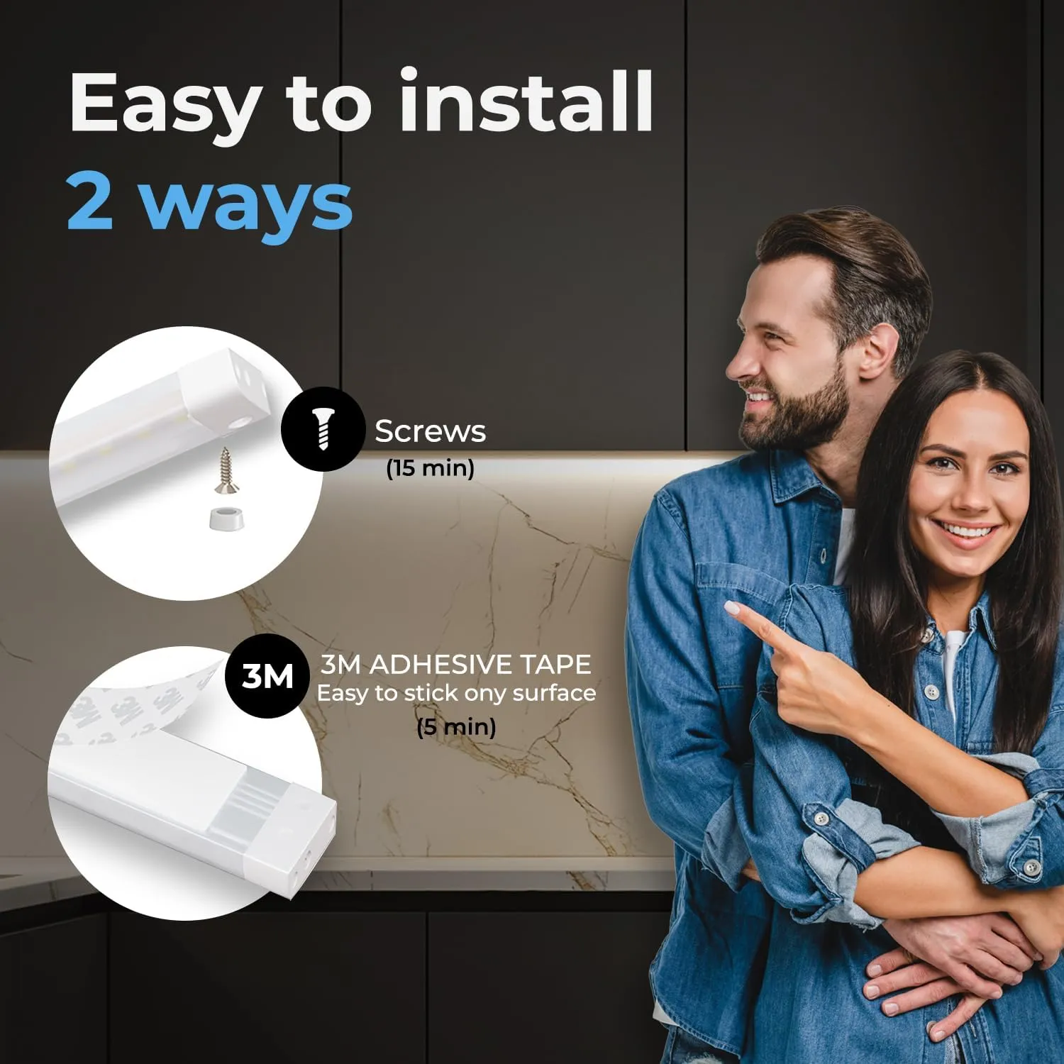 EShine Extra Long 20 inch LED Dimmable Under Cabinet Lighting Strip with Hand Wave Motion Sensor, White, with Accessories (No Power Supply Included), Cool White (6000K)