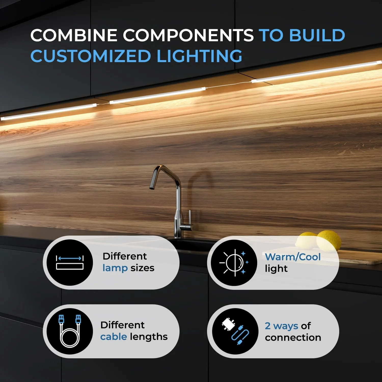 EShine Extra Long 20 inch LED Dimmable Under Cabinet Lighting Strip with Hand Wave Motion Sensor, White, with Accessories (No Power Supply Included), Cool White (6000K)
