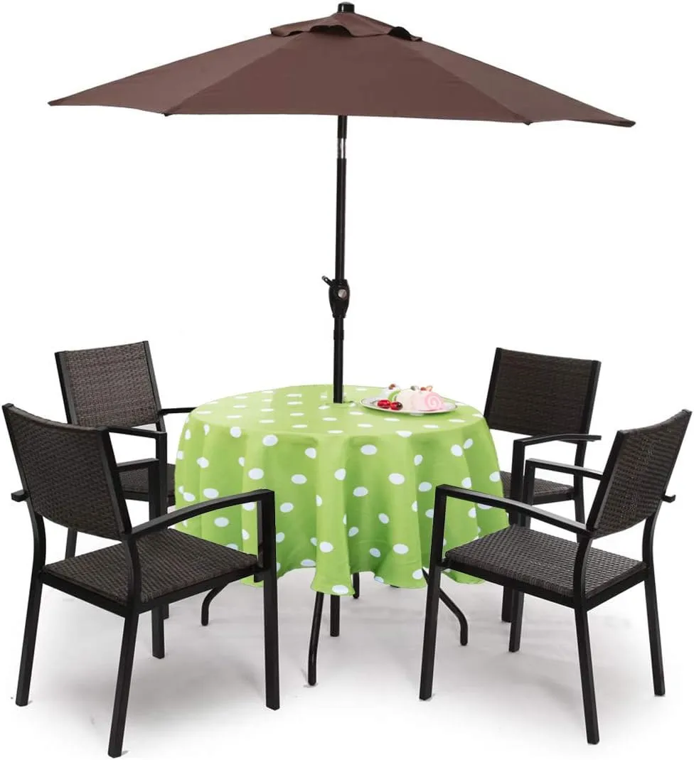 Eternal Beauty Outdoor Round Tablecloth with Umbrella Hole Zipper for Spring Summer Patio Picnic Tables, 60"(Green Polka Dot)