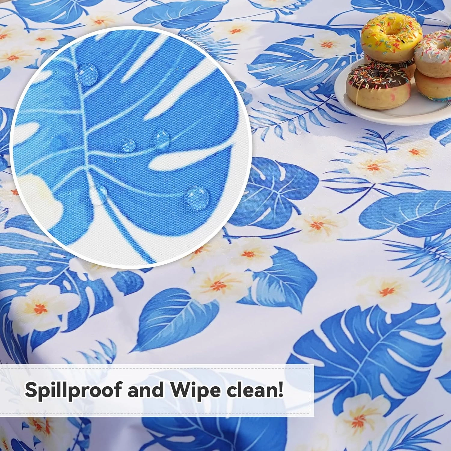 Eternal Beauty Outdoor Tablecloth Round SpillProof Table Cloth for Spring Summer Patio Picnic Tables,60” (Blue Flower)