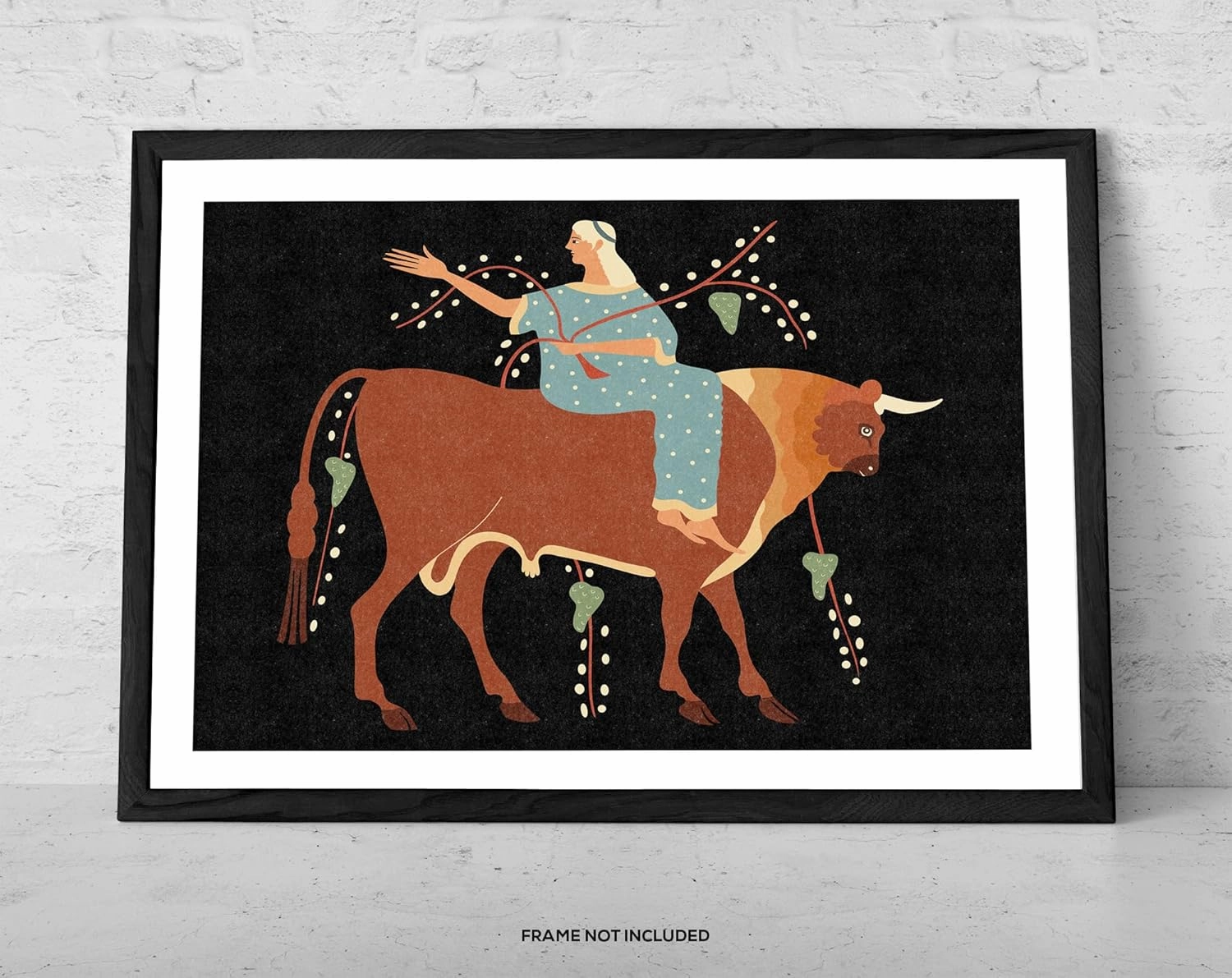 Europa – Art Print – Minimalist Mythology Poster | Bull and Goddess Illustration | Feminine Folk Wall Decor in Earth Tones | Modern Symbolic Art for Home or Studio (10 x 8.5)