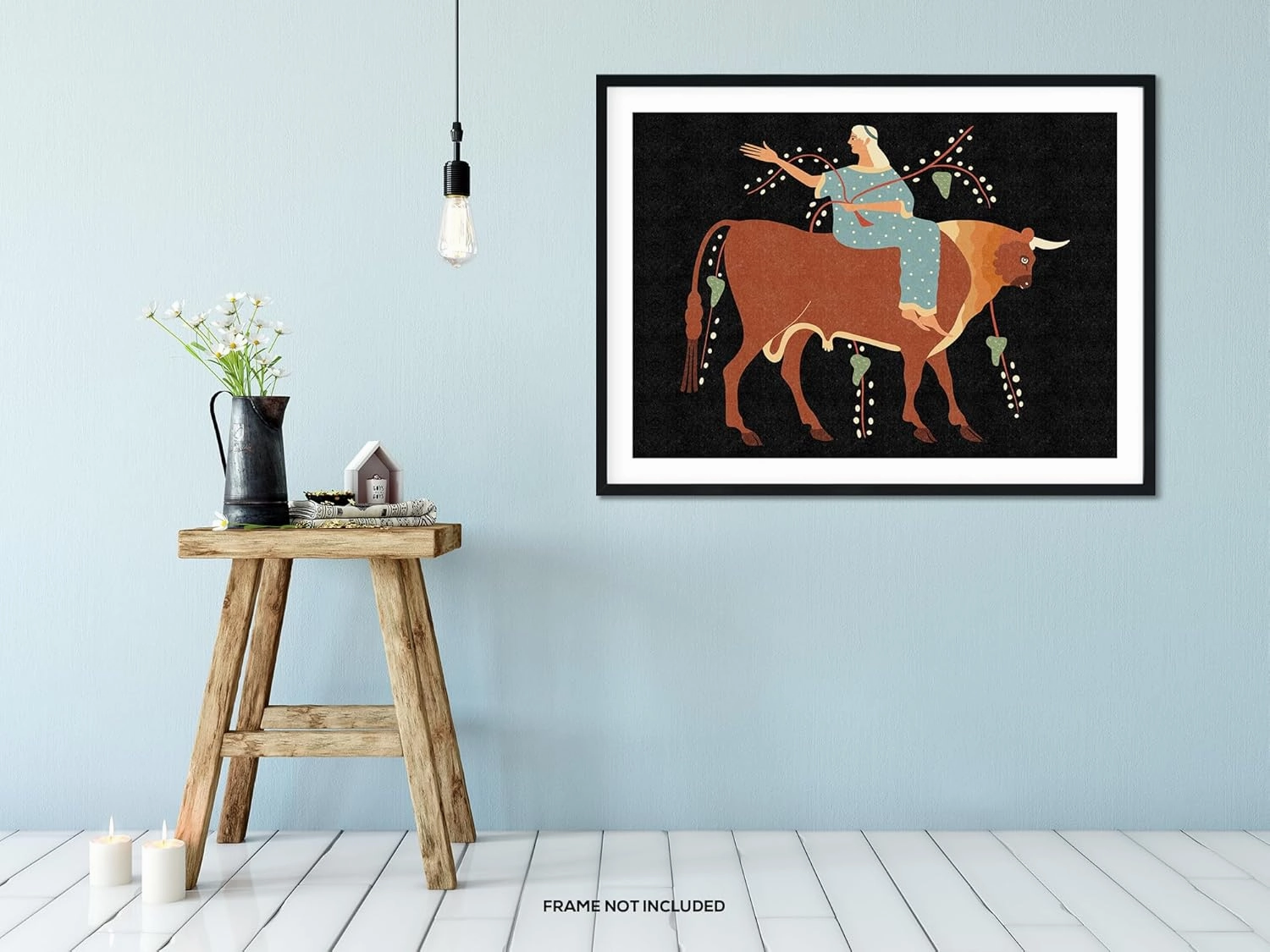 Europa – Art Print – Minimalist Mythology Poster | Bull and Goddess Illustration | Feminine Folk Wall Decor in Earth Tones | Modern Symbolic Art for Home or Studio (10 x 8.5)