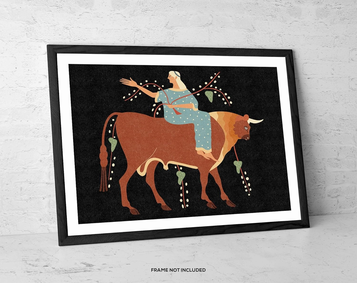 Europa – Art Print – Minimalist Mythology Poster | Bull and Goddess Illustration | Feminine Folk Wall Decor in Earth Tones | Modern Symbolic Art for Home or Studio (10 x 8.5)