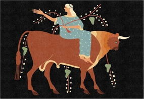 Europa – Art Print – Minimalist Mythology Poster | Bull and Goddess Illustration | Feminine Folk Wall Decor in Earth Tones | Modern Symbolic Art for Home or Studio (10 x 8.5)
