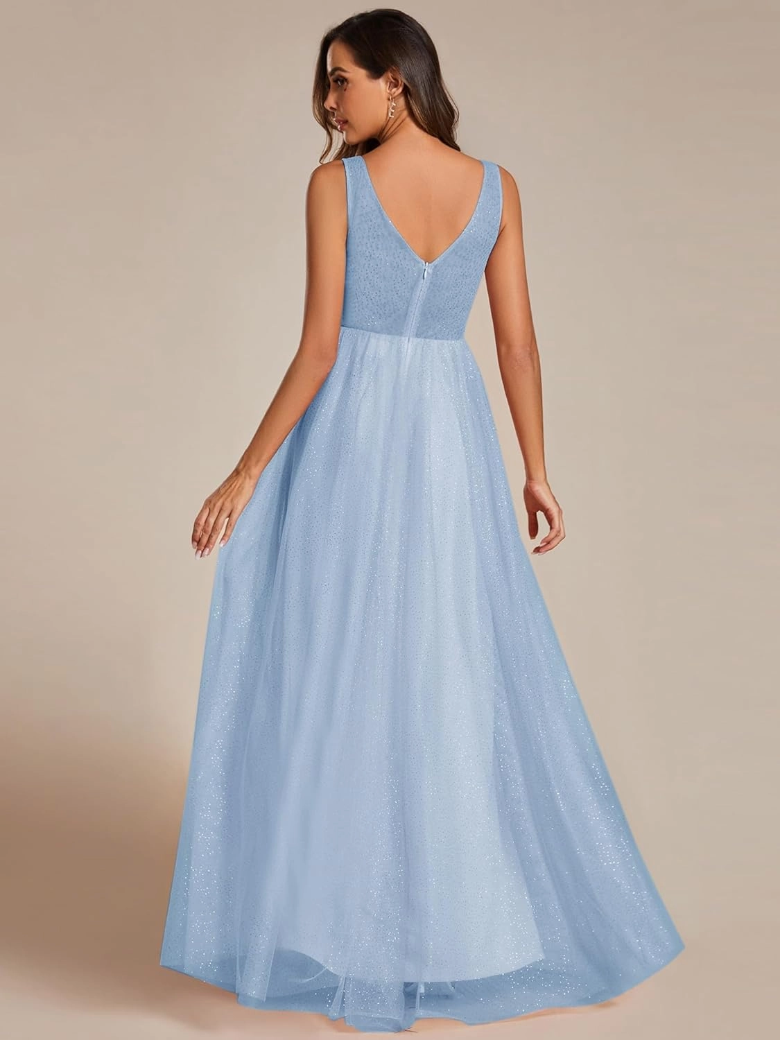 Ever-Pretty Women's Sleeveless V Neck A Line Glitter Floor Length Split Formal Dresses S0014