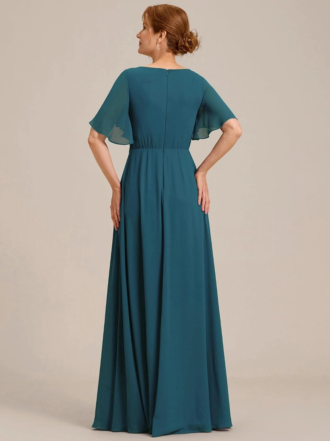 Ever-Pretty Women's V Neck Appliques Pleated Chiffon A Line Floor Length Mother of The Bride Dresses