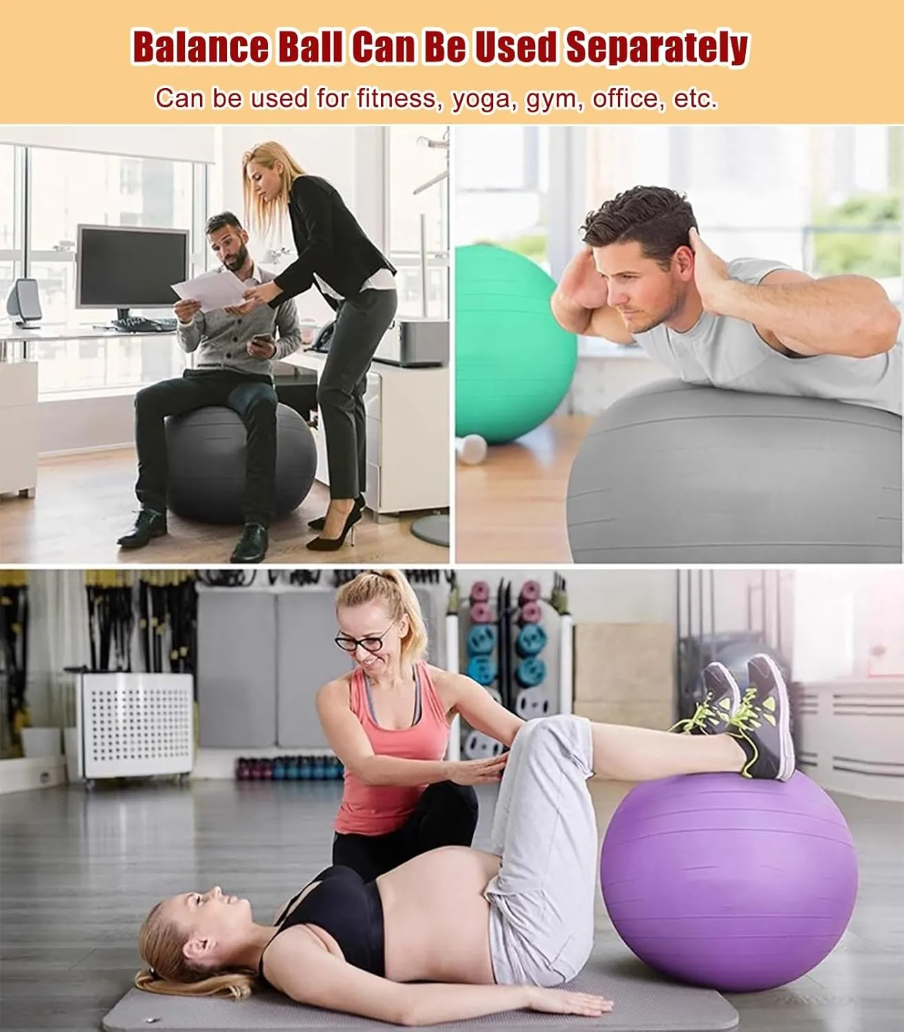 Exercise Ball Chair & Anti-slip Stability Base, 55/65/75cm 3 Sizes Anti-Burst Balance Ball Office Chair, Gym Ball - Pregnancy Pilates Yoga Childbirth ( Color : Black , Size : 65cm (Height 160-165cm) )
